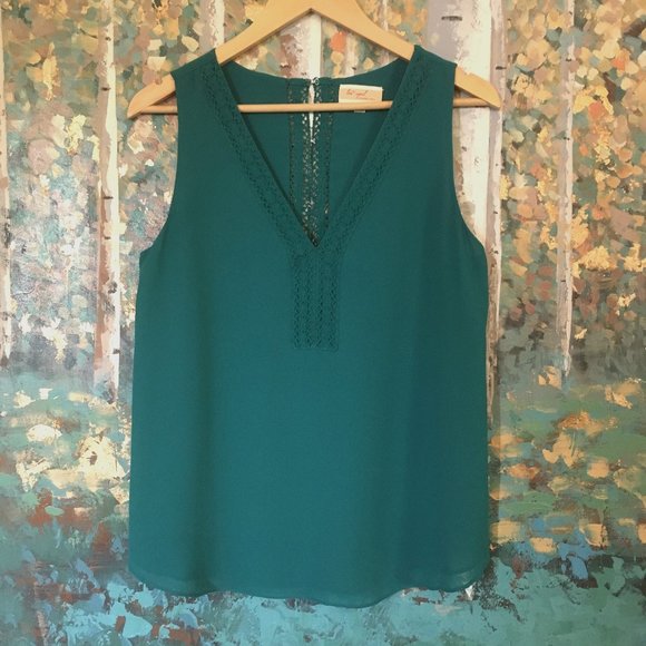 Lost April Teal Crochet Trim Tunic Tank Top - Picture 1 of 16